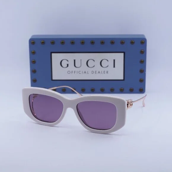 Gucci GG1566S 003 Rectangle Sunglasses - Ivory/Gold/Violet  display picture 1